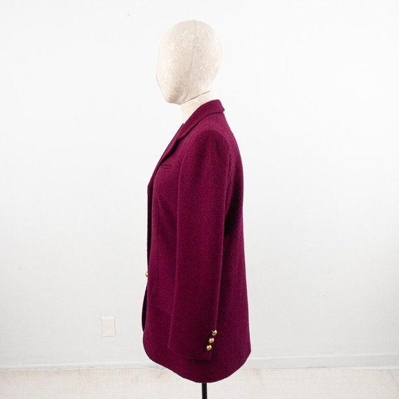 Vintage 80s Jacket S/M Petite Wool Boucle Coat Purple - Picture 4 of 11